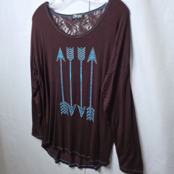 Cowgirl Hardware Womens Western Top Rhinestone Long Sleeve Sz L Lace Back Boho - Picture 5 of 12
